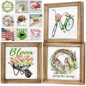 Set of 3 Rustic Wood Frames for Tiered Tray Decor - 36 Interchangeable Seasonal